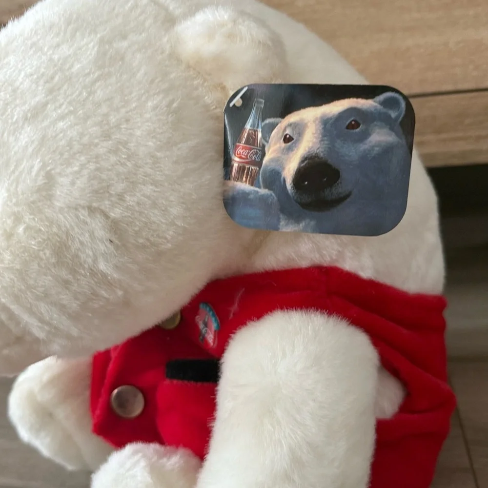 Coca Cola Plush White Bear with Red Vest - Picture 3 of 6